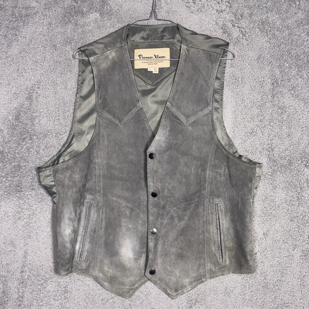 Pioneer Wear Vest Mens L Leather Nubuck Brown Cowboy Rodeo Suede Green